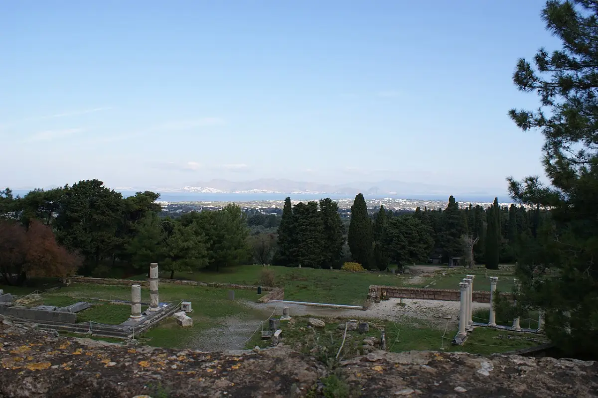 The view from the upper terrace of the Asklepion of Kos across the strait to the coast of Asia Minor