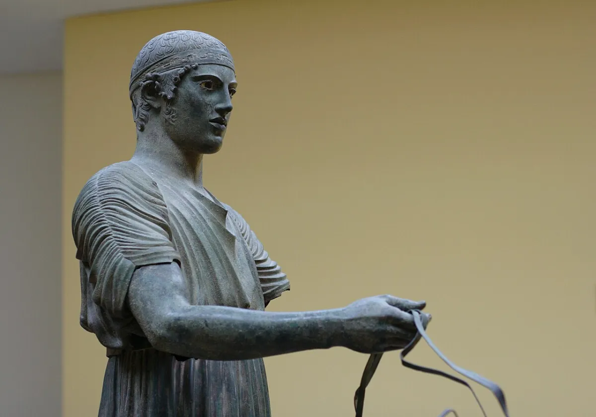 The Charioteer of Delphi, a bronze statue of a chariot driver, in the Delphi Archaeological Museum
