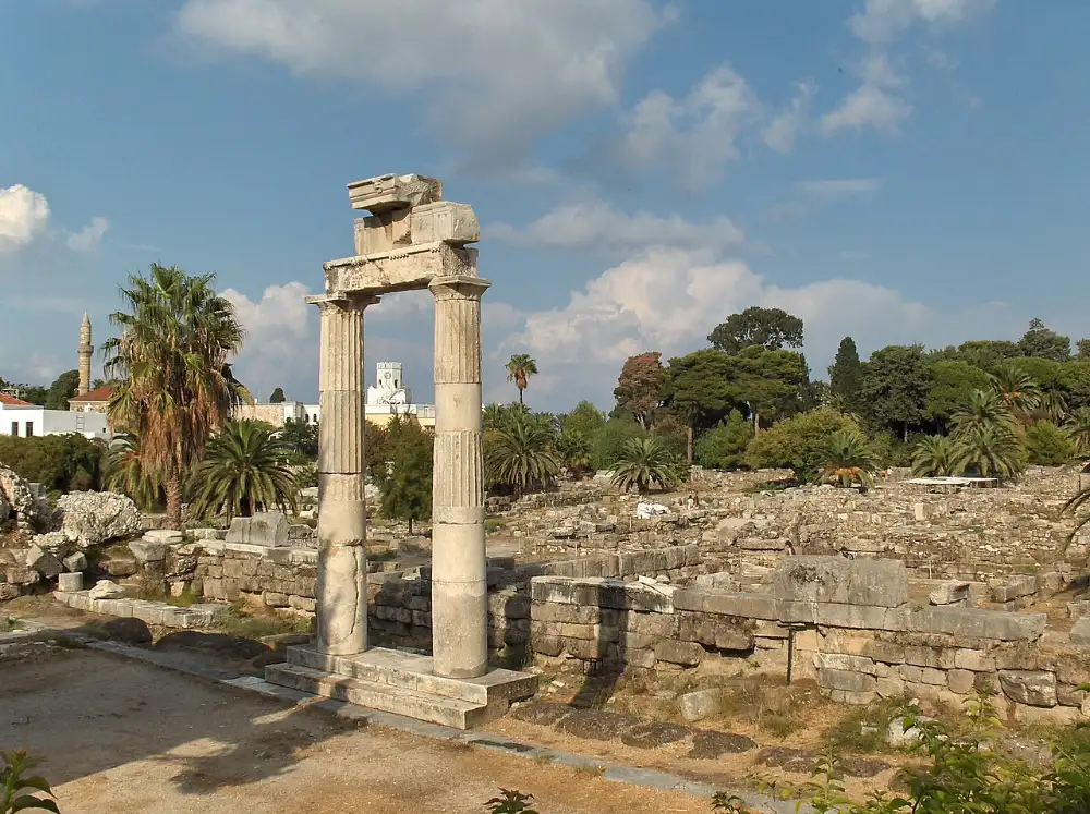 A column-lined ancient street in the Western Archaeological Zone in the middle of Kos Town