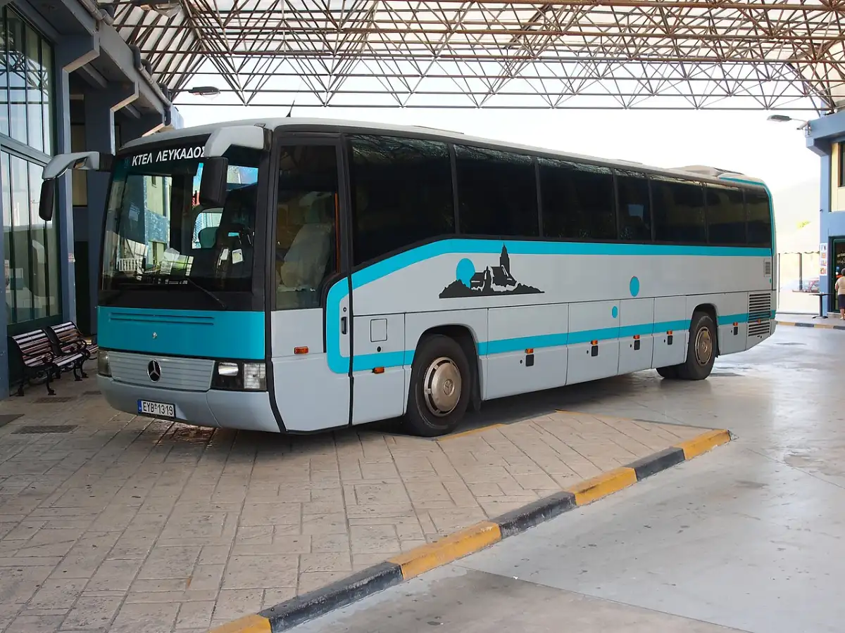 A KTEL intercity coach in Greece with its destination board displayed