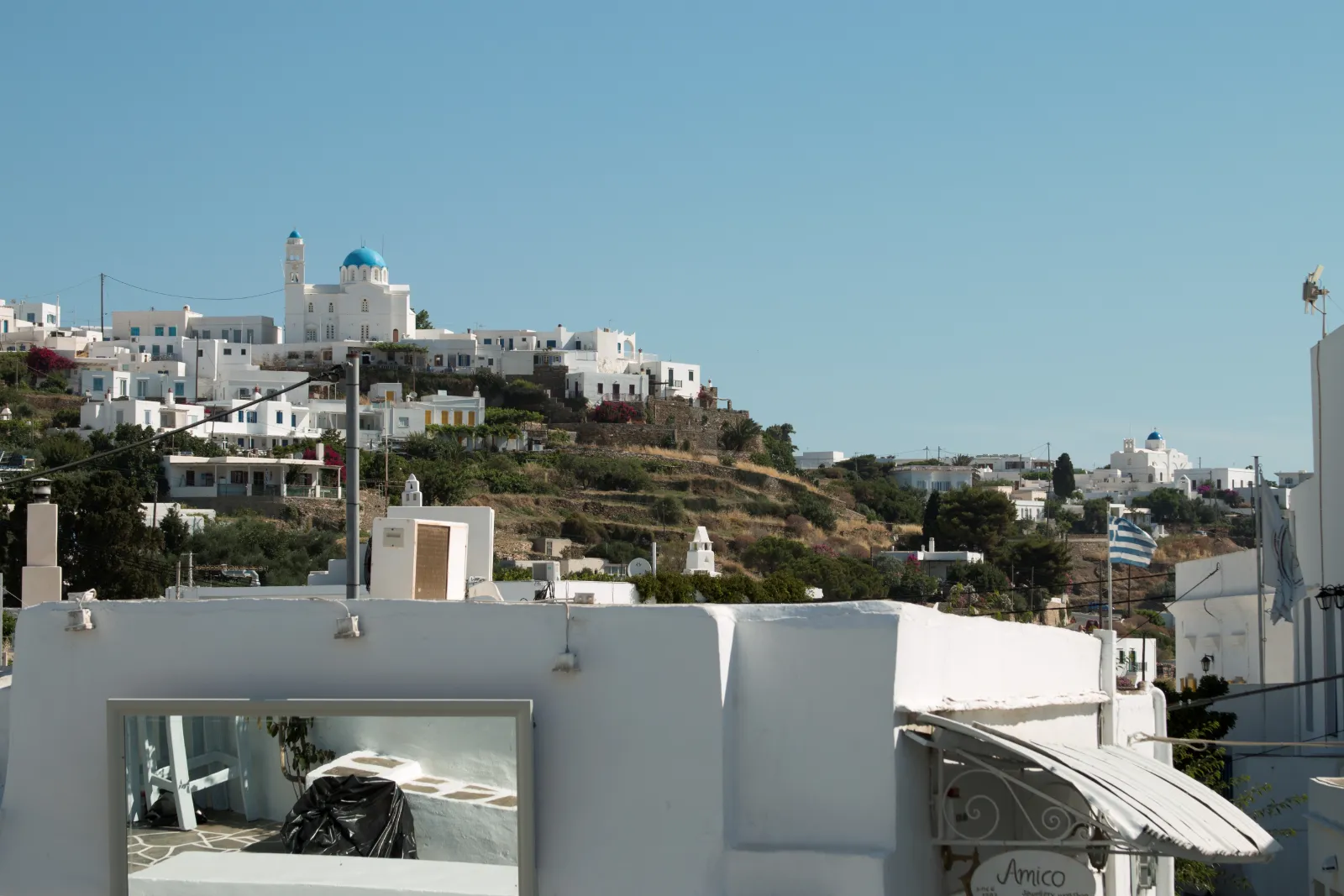 Sifnos seen from Apollonia, whitewashed houses running down towards the sea