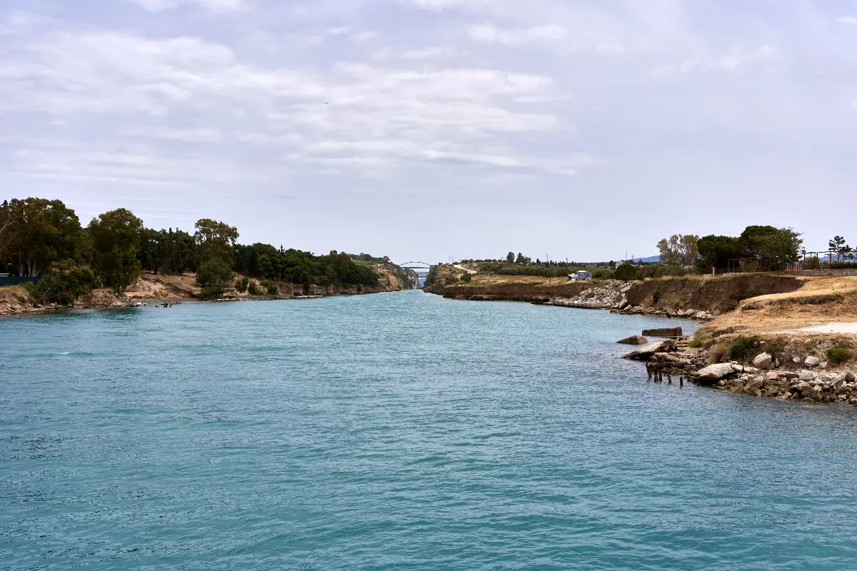 The Corinth Canal: a straight line cut 90 metres down