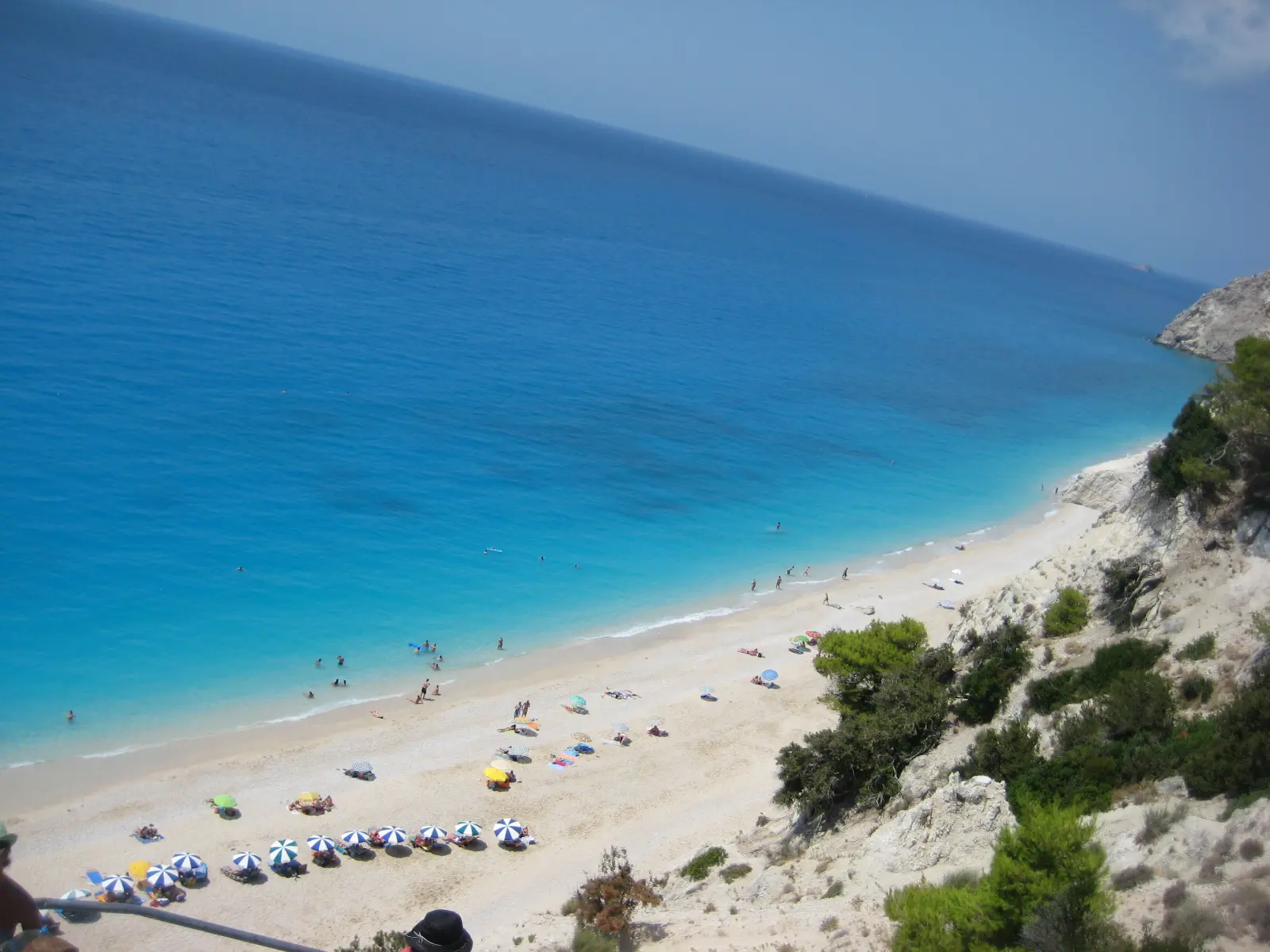Egremni beach on Lefkada seen from the cliff stairs, turquoise water on white shingle