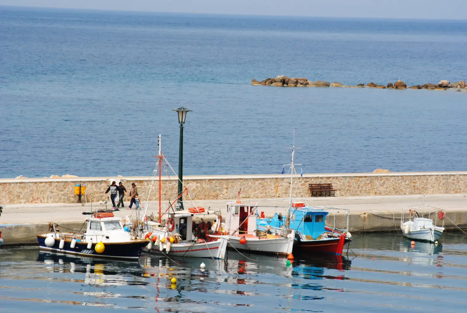 Fishing boats at the quay at Loutraki, the port below Glossa on Skopelos