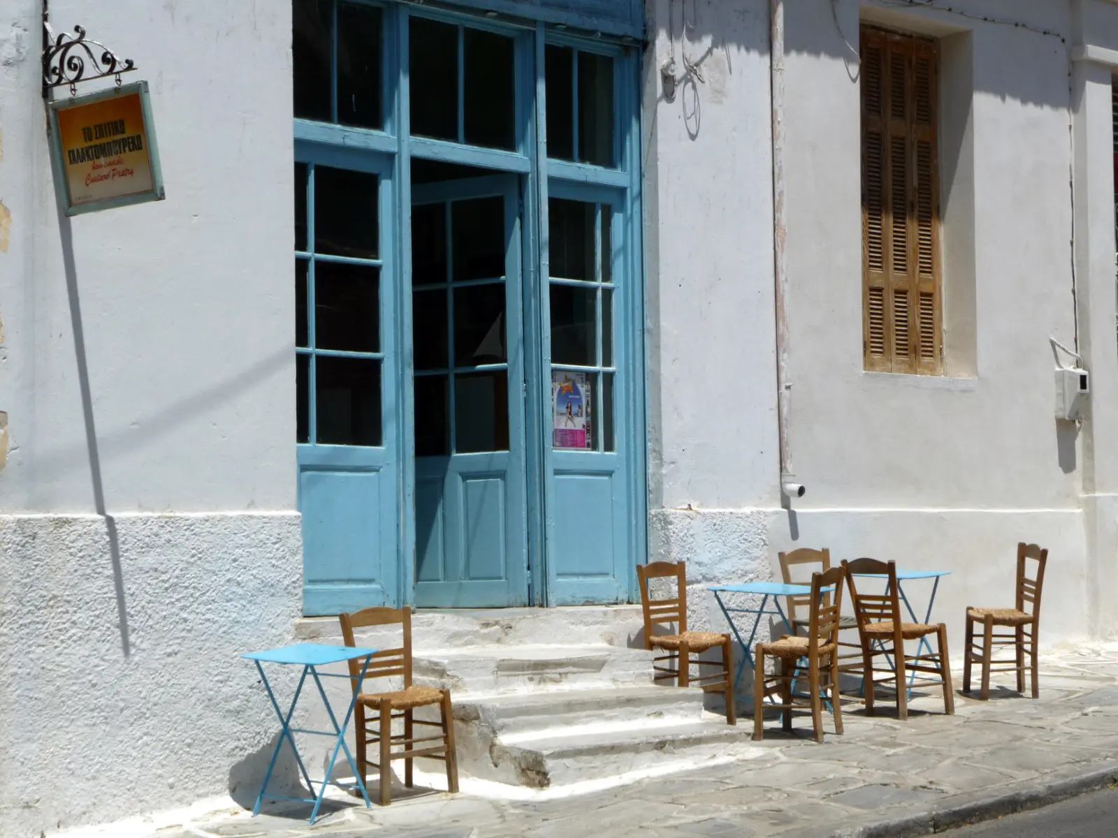 A shopfront with chairs set out in Halki on Naxos
