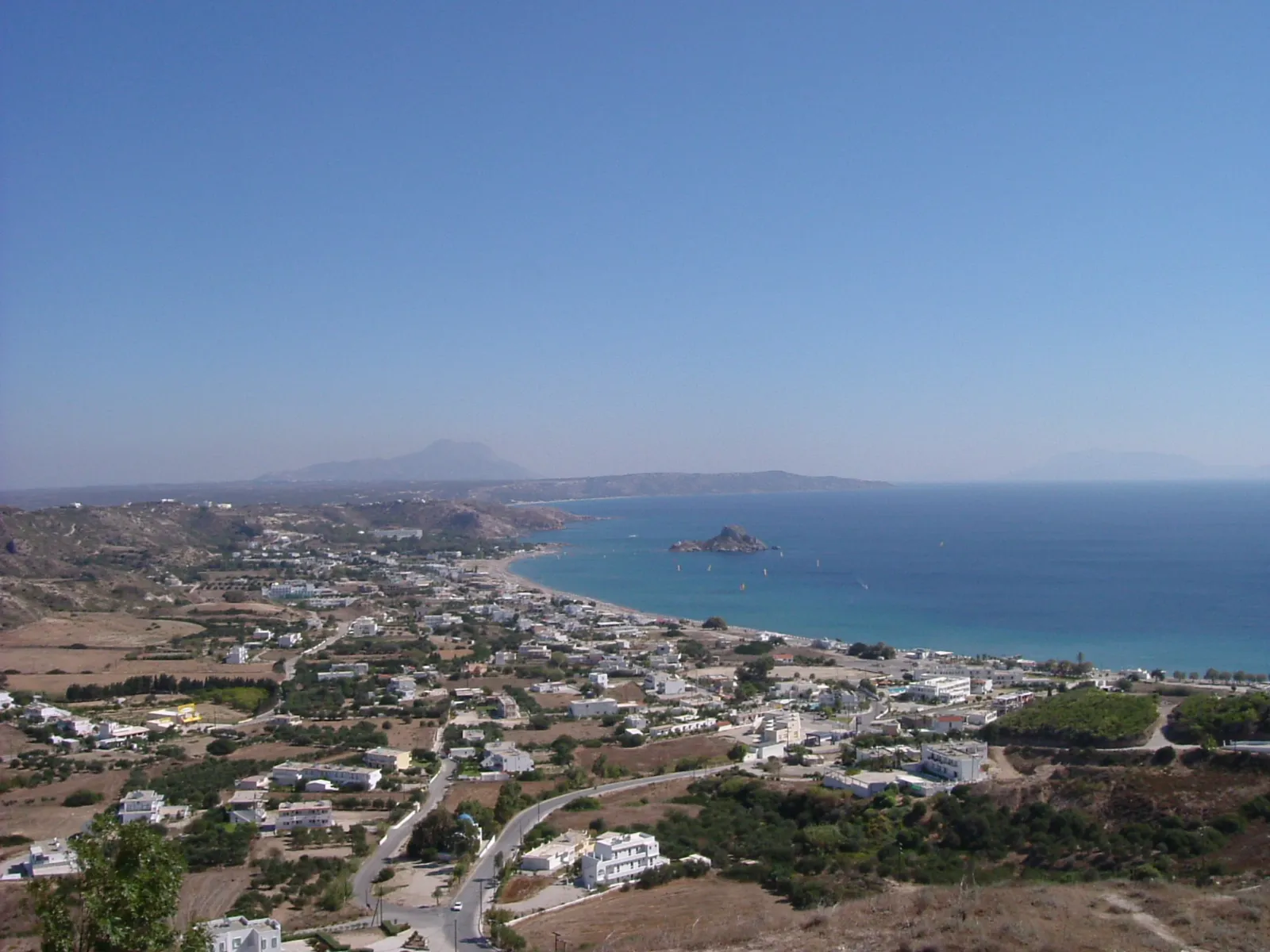Kefalos bay on Kos seen from the hill, the islet of Kastri offshore