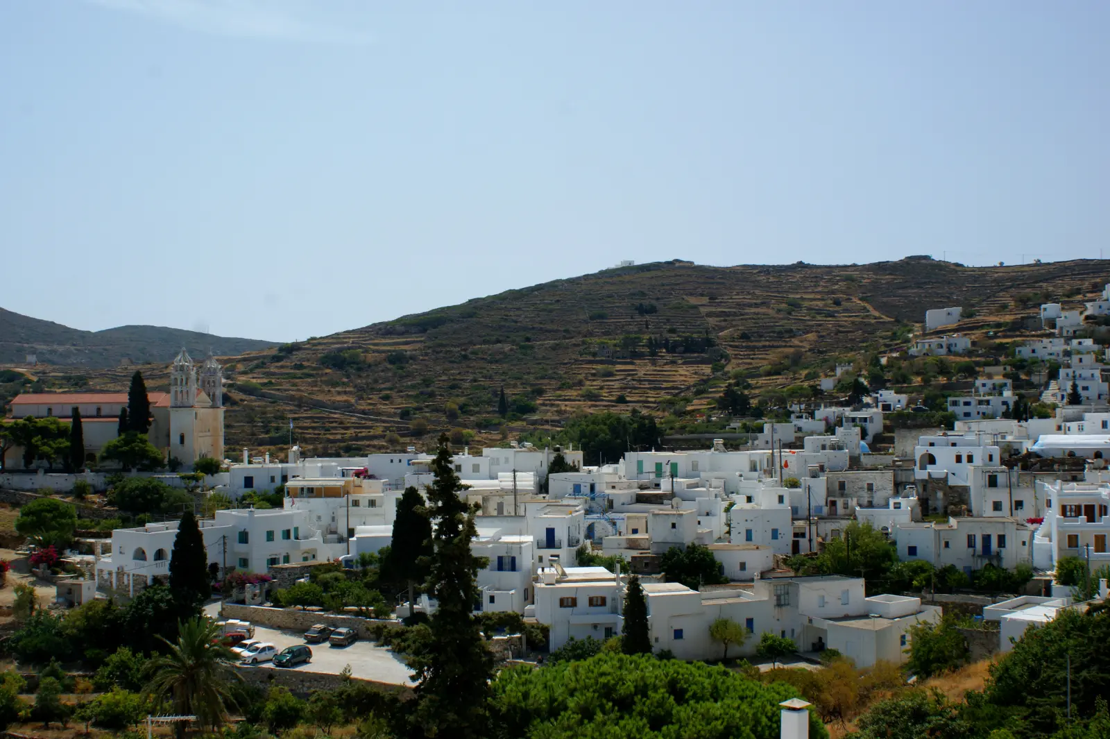 Lefkes on Paros, white houses spilling down the hillside