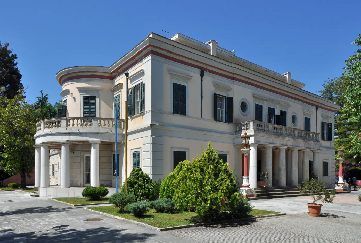 The Mon Repos palace on Corfu behind its garden
