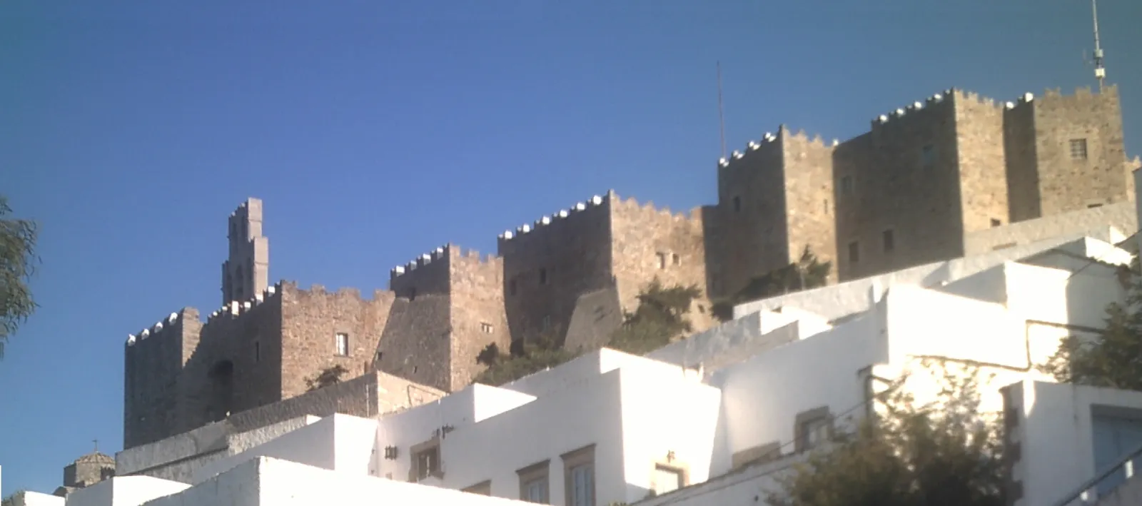 The fortified walls of the Monastery of Saint John above Chora on Patmos