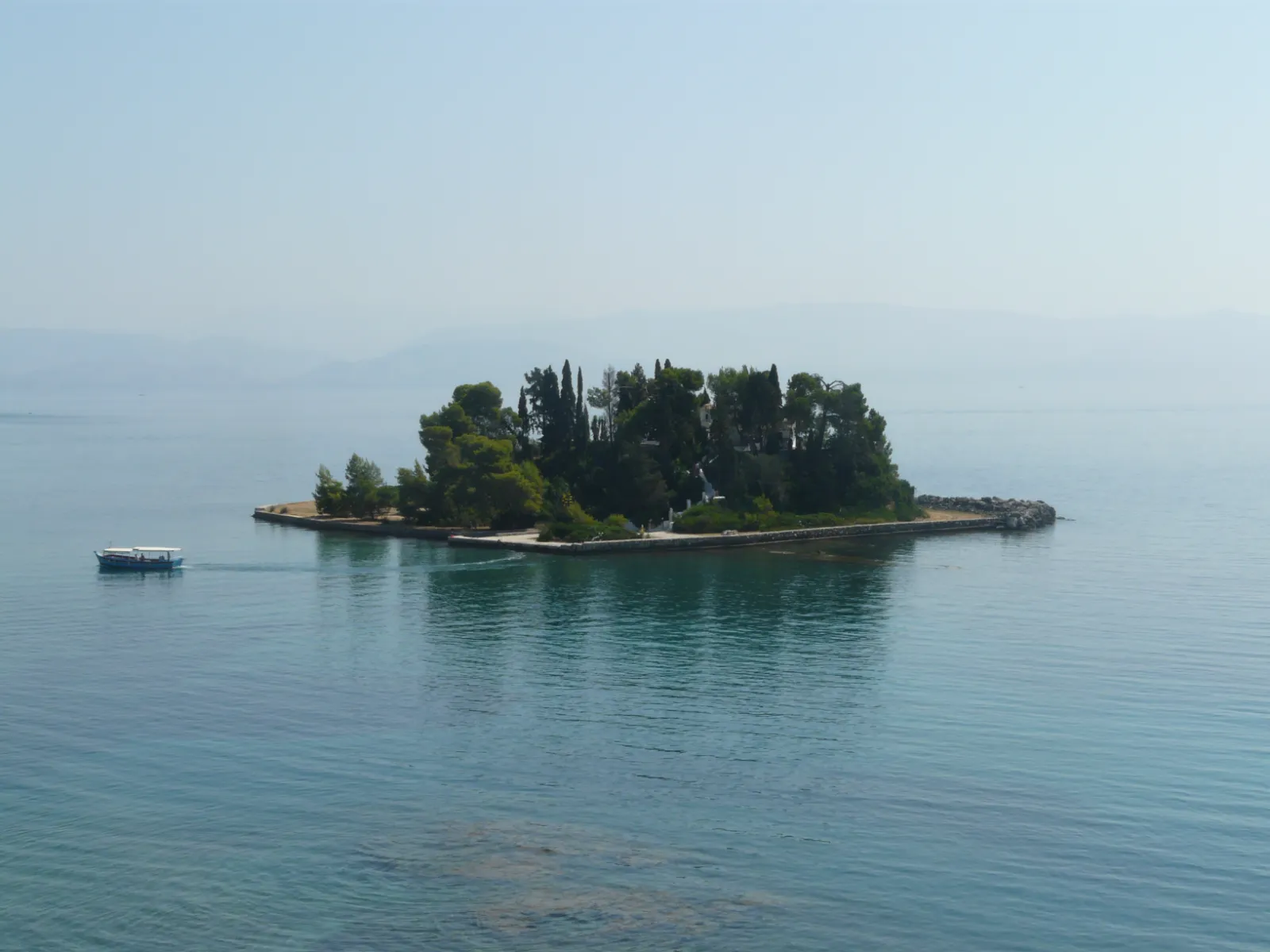 Pontikonisi, Mouse Island, with its chapel among the cypresses off Corfu