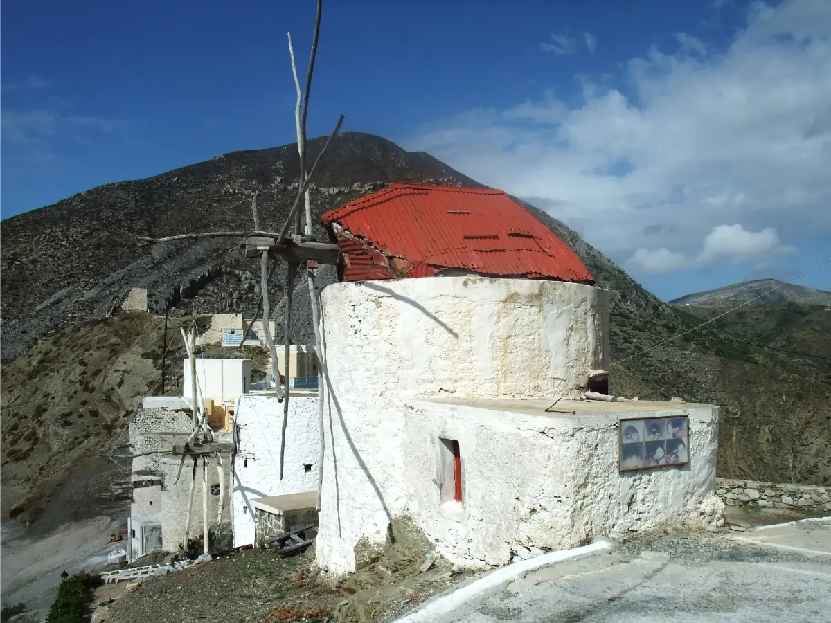 A windmill above the village of Olympos on Karpathos
