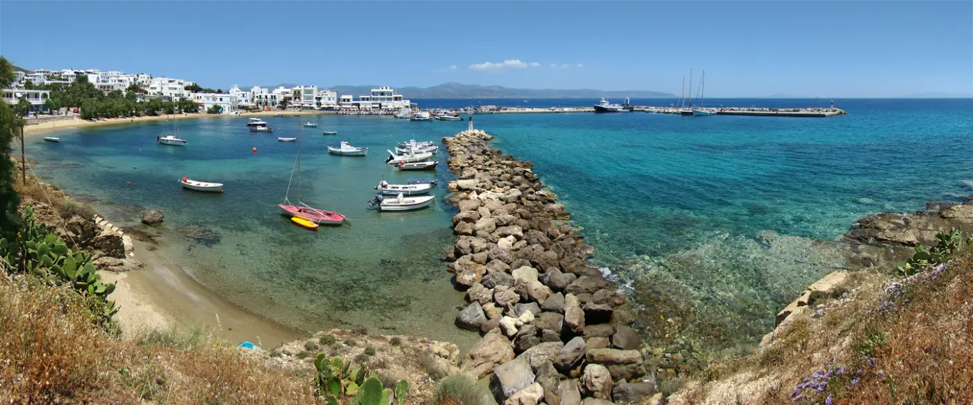 Piso Livadi: a working harbour with a beach attached