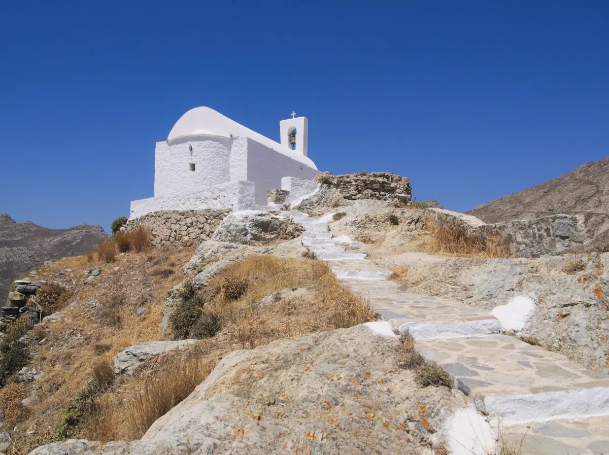 Serifos: a village stacked up a rock, above an old mining coast