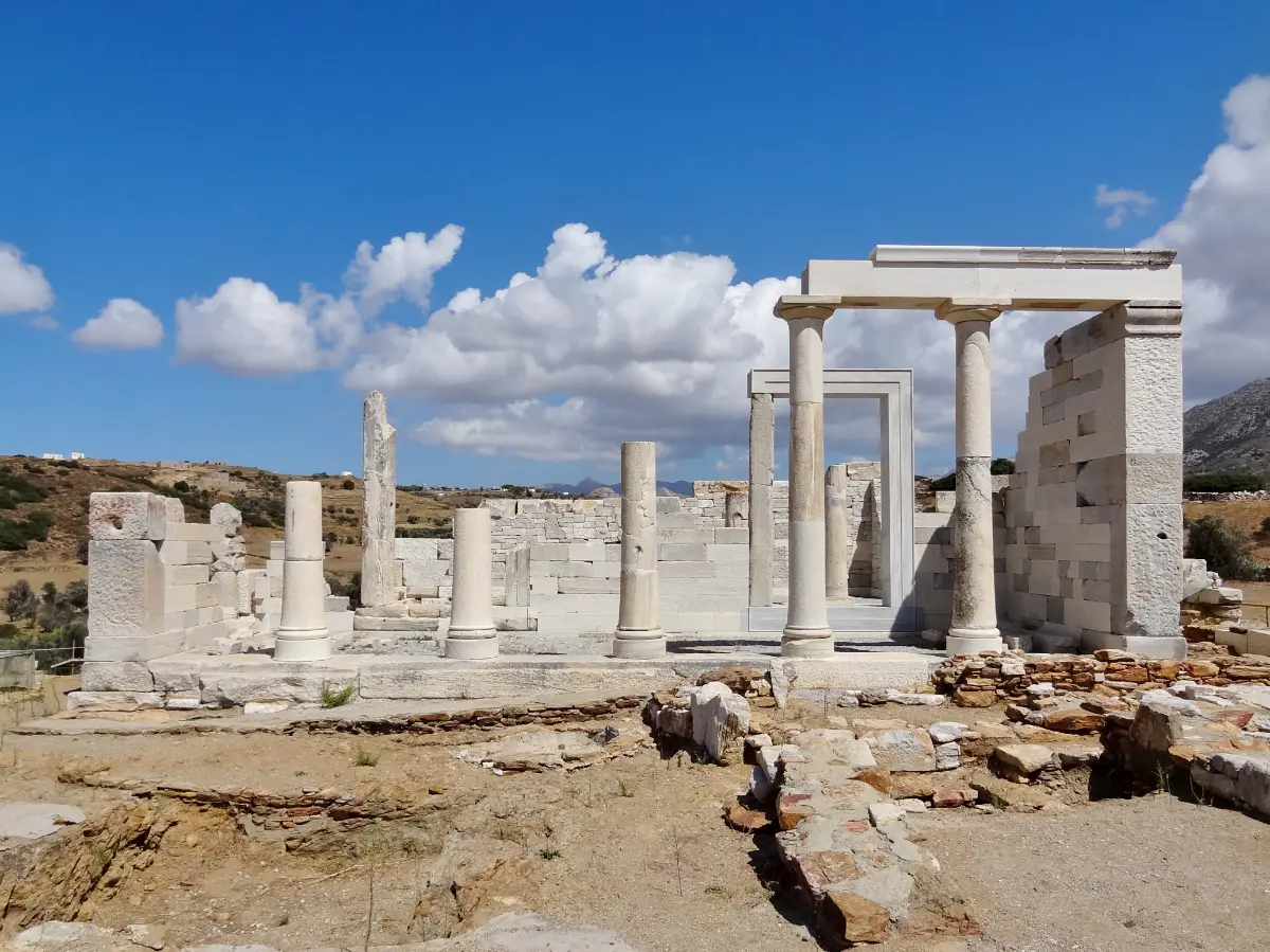 The reconstructed marble Temple of Demeter at Gyroulas on Naxos